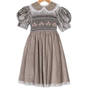 Marie Chantal Gray Dress with Pink Embroidery